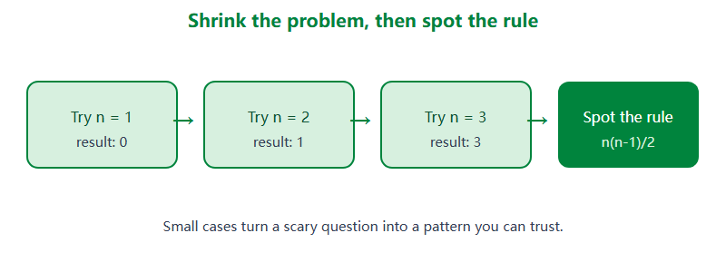 Shrink the problem to small cases, then read off the pattern